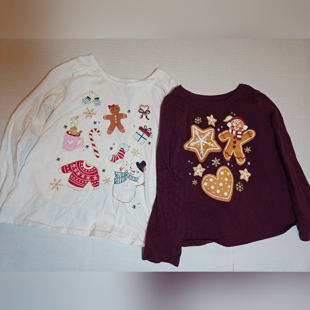 Children's Place Maroon and White Long Sleeve Shirts 4T Toddlers Girls Christmas